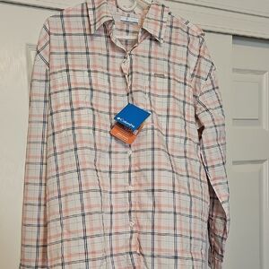 Columbia Women's Casual Pink and Blue Plaid Shirt
